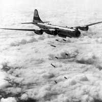 B-29 Superfortress bomber unloading its bombs during the Korean War