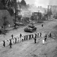 M26 Pershing tanks in downtown Seoul during the Second Battle of Seoul in the Korean War