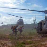 Marines complete construction of M101 howitzer positions at a mountain-top fire support base during Vietnam War