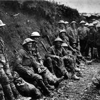 Royal Irish Rifles in a trench in the Battle of the Somme during World War I