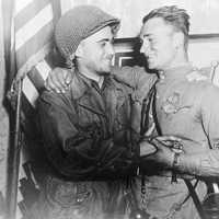 2nd Lt. William Robertson, US Army and Lt. Alexander Sylvashko, Red Army, Meeting of East and West