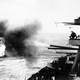 Battleship USS New York firing on Iwo Jima during World War II