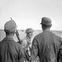British soldier gives a V gesture to German prisoners during Second battle of El Alamein