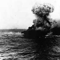 Massive Explosion on the Lexington during the Battle of Coral Sea, World War II