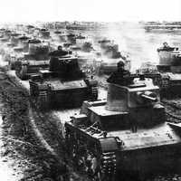 Polish 7TP light tanks in formation during the first days of the invasion of Poland, World War II