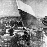 Polish flag raised on the top of Berlin Victory Column after Battle of Berlin