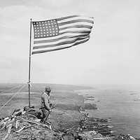 U.S. flag over Mount Suribachi in Iwo Jima, World War II