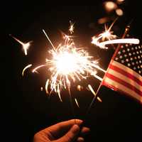 Fireworks and American Flag on 4th of July