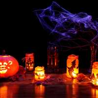 Halloween Lanterns and Pumpkin with Spider Webs