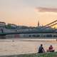 Dusk by the Buda Castle Hill and the Chain Bridge in Budapest, Hungary