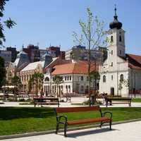 Main Square with buildings in Godollo, Hungary