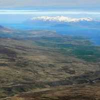 Aerial view of the fjord in Akureyri, Iceland