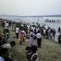 Crowd at the beach in the evening in Chennai, India