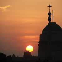 Sunset over the president's house in New Delhi, India