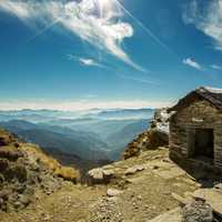 House in the Mountains with sky and majestic scenery in Tungnath, India