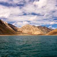 Landscape with mountains, sky, and clouds in Ladakh, India