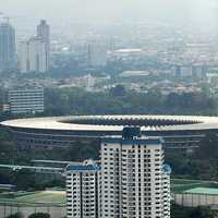 View of the city and Bung Karno Stadium in Jakarta, Indonesia