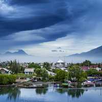 Landscape with clouds and sky with mountains and forests in Indonesia