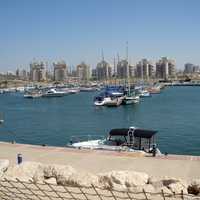 Ashdod Marina with skyline in the background in Israel