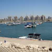 Ashdod Marina with skyline in the background in Israel