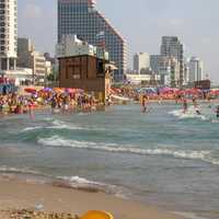 People on Tel-Aviv Beach in Israel