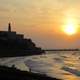 Sunset over the shoreline and ocean in Tel-Aviv, Israel