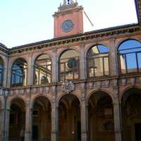 Courtyard of the 16th-century Archiginnasio in Bologna, Italy