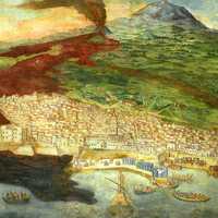 Mount Etna erupting in 1669 in Catania, Italy