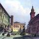 Piazza del Nettuno in 1855, looking towards Piazza Maggiore, Italy