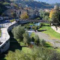 The River Crathis in Cosenza and landscape in Italy