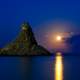 Moonlight over the Ocean and Island in Sicily, Italy