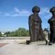 Statues of man and women in Kingston, Jamaica
