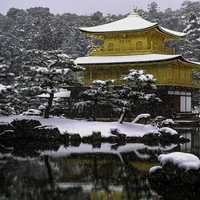 Kinkaku-ji in the winter in snow in Kyoto, Japan