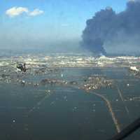 An aerial view of Sendai harbour after the earthquake in Japan