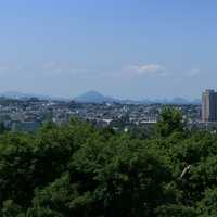 City view from the Sendai Castle on Mount Aoba in Japan