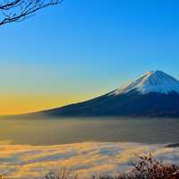 Landscape with clouds and Mount Fuji, Japan