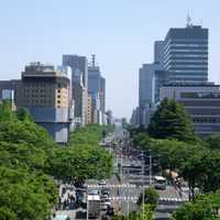 Parade of Sendai Aoba Matsuri held on Higashi-Ni-banchō-dōri avenue in Japan