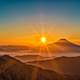 Sunrise over the Mount Fuji in the mountain landscape, Japan