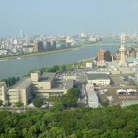 View of Niigata City and Shinano River in Japan