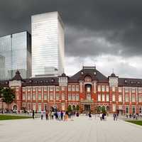 Tokyo Station under Dark Clouds