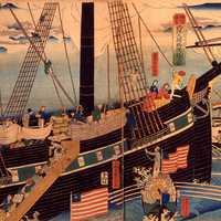 Drawing of ships in Yokohama Harbor 