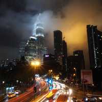 Nighttime tower and streets in Kuala Lumpur, Malaysia