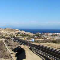 Road and town and ocean in Baja California