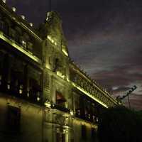 Palacio Nacional at night in Mexico City
