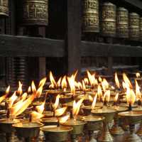 Candlelight offerings in the temple in Kathmandu, Nepal