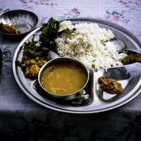 Dal bhat, a typical traditional food in Kathmandu, Nepal