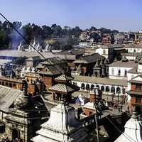 Panorama of the Pashupatinath Temple and buildings in Kathmandu, Nepal