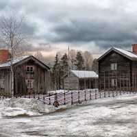 Village with wooden Houses in the snow in Nepal