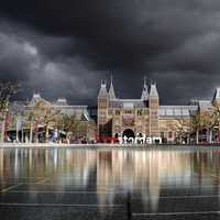 Building Architecture under dark clouds in Amsterdam, Netherlands