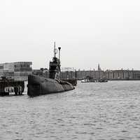 Submarines on the water in Amsterdam, Netherlands